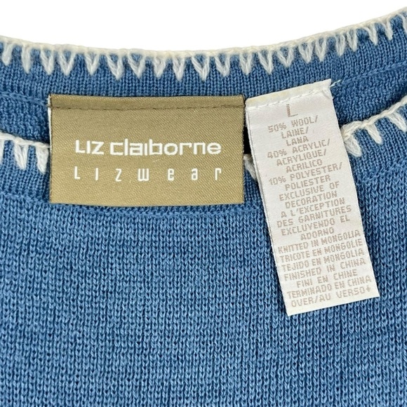 Vintage Y2K Liz Claiborne Lizwear Blue & Cream Wool-blend Sweater Set Size Large - Picture 10 of 15